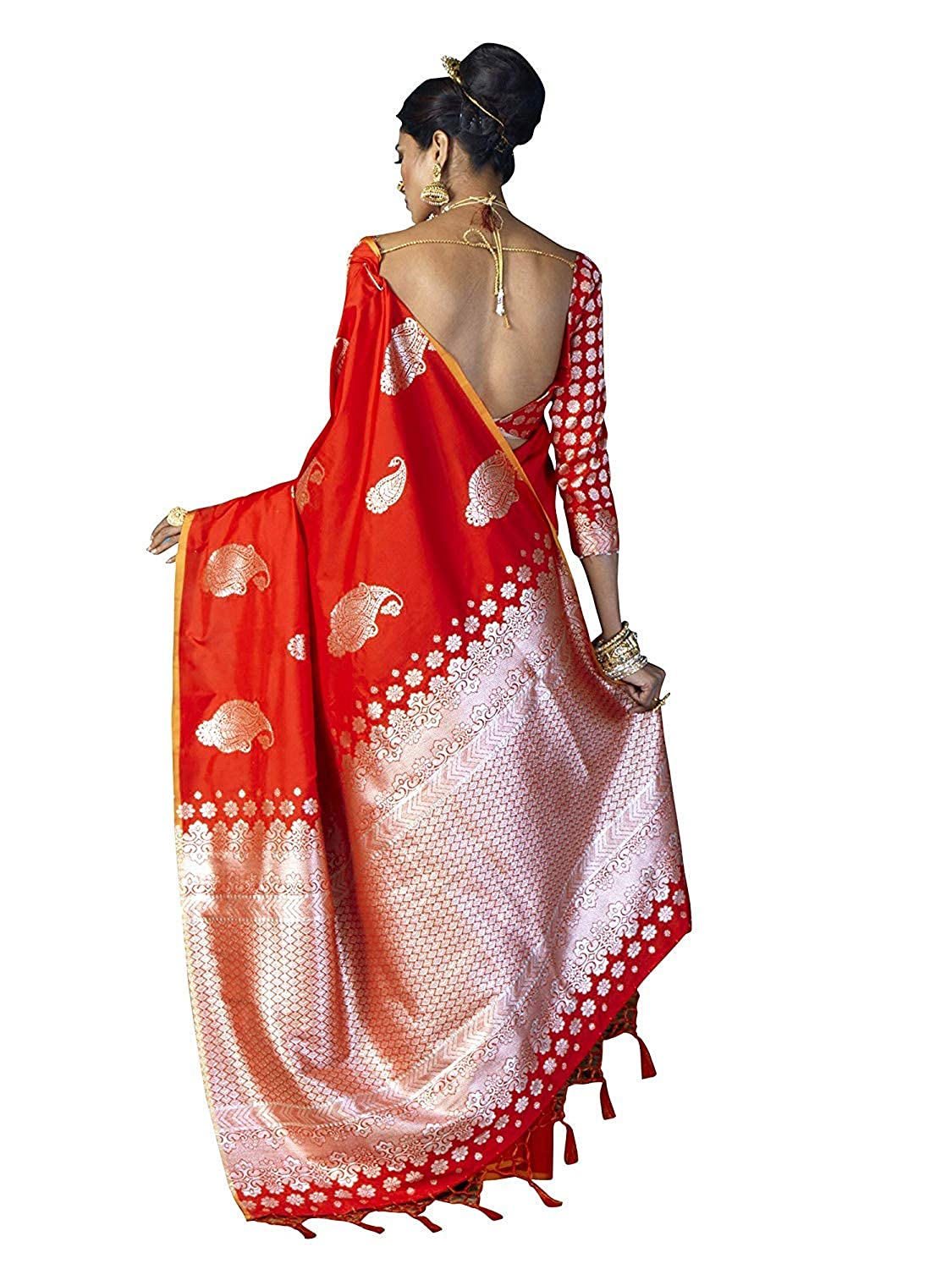 SILK SAREES Women's Banarasi Silk Saree With Unstitched Blouse Piece