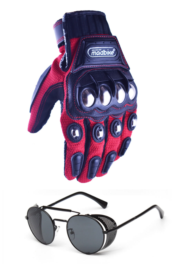 Motorcycle Gloves and Glasses Set