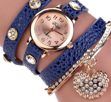 Brand watch lychee diamond pendant PU winding bracelet watch