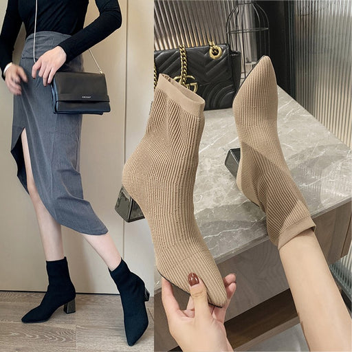 Breathable Stretch Knitted Socks Boots thin Boots