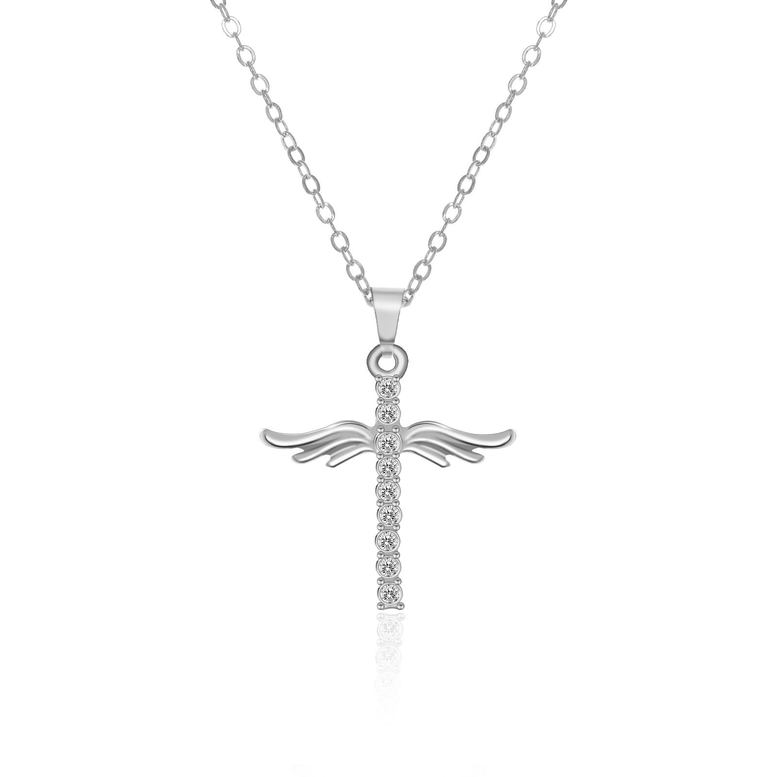 Simple Cross Diamond Angel Wings Pendant