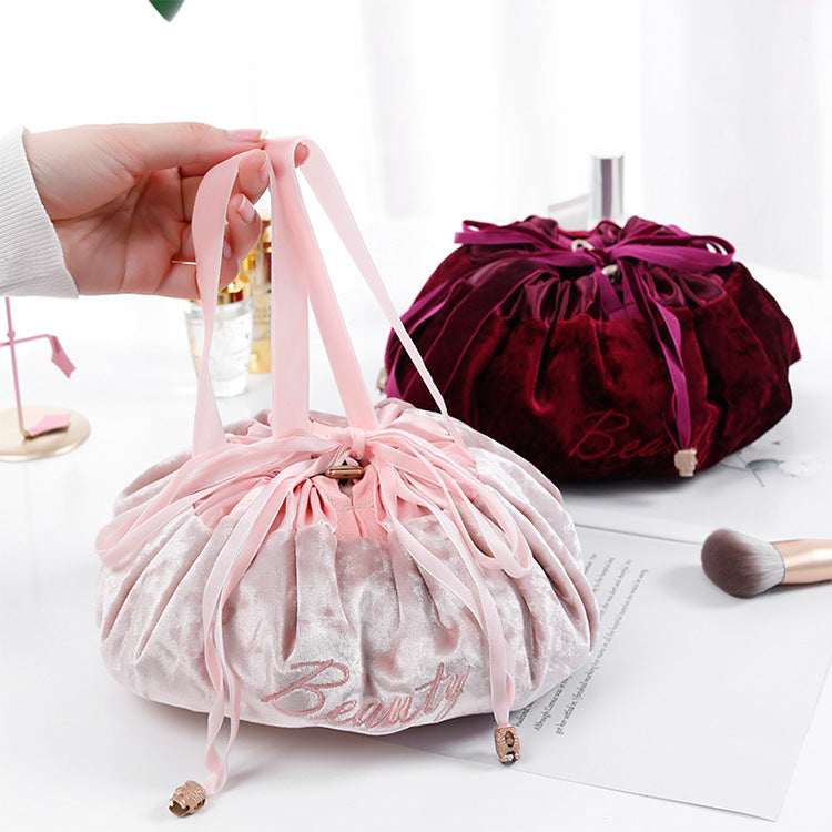 Large capacity portable drawstring cosmetic bag