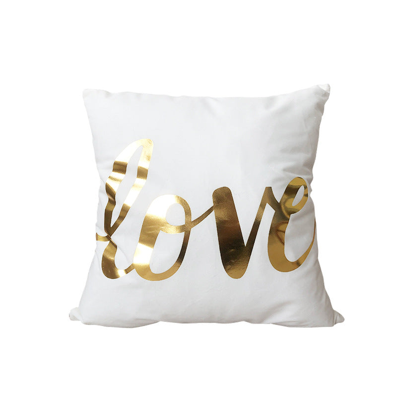 Flannel Gilding Pillow Cover Love Leaves Letters Pillowcase