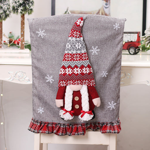 Christmas Restaurant Decorative Linen Chair Covers Fabric Three-Dimensional Gnome Forest People Doll Chair Covers