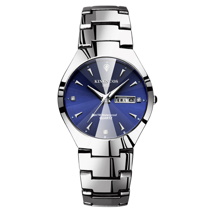 Automatic quartz non-mechanical tungsten steel couple watch