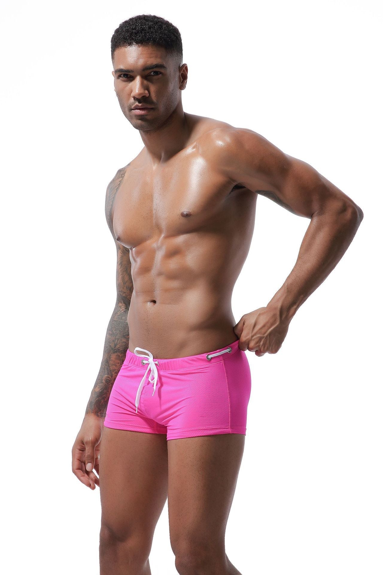 Men's Tethered Nylon Low Waist Boxer Swim Shorts