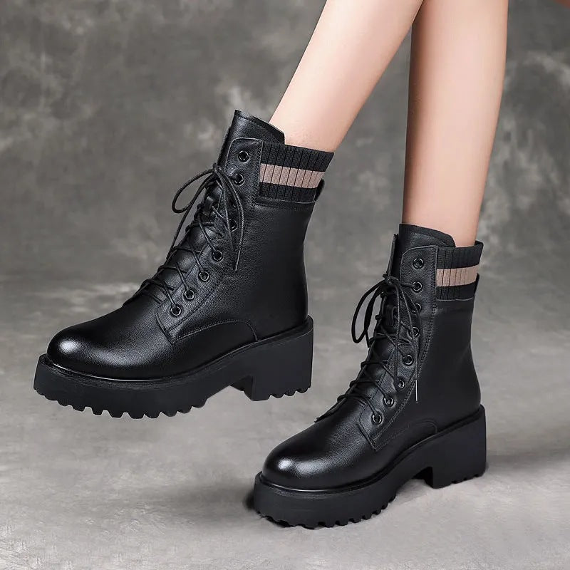 Schoolgirls Korean Style Thick Sole Fleece Martin Boots