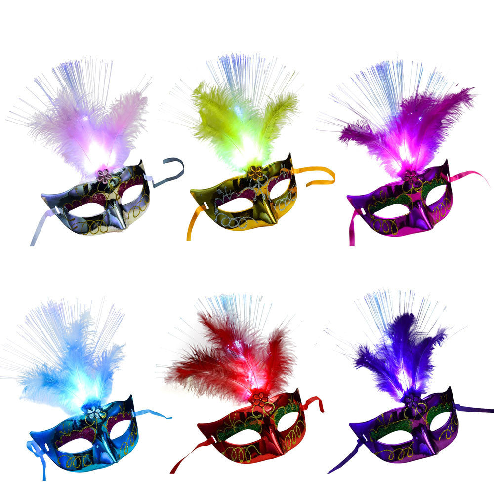 Women Venetian LEDFiber Mask Masquerade Fancy Dress Party Princess Feather Masks