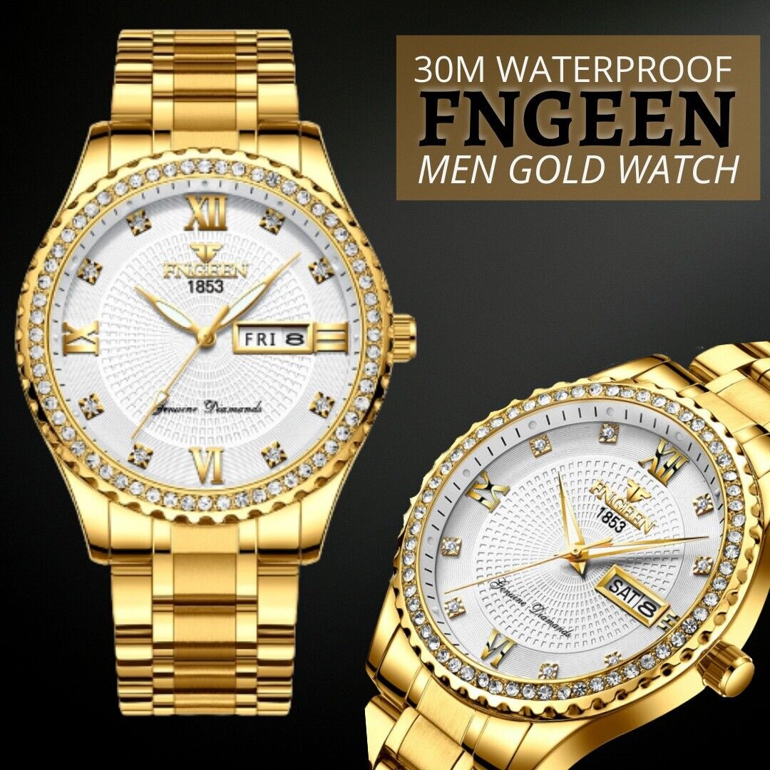 Men's Watch Gold Relojes De Hombre Classic Stainless Steel Quartz Diamond Watch