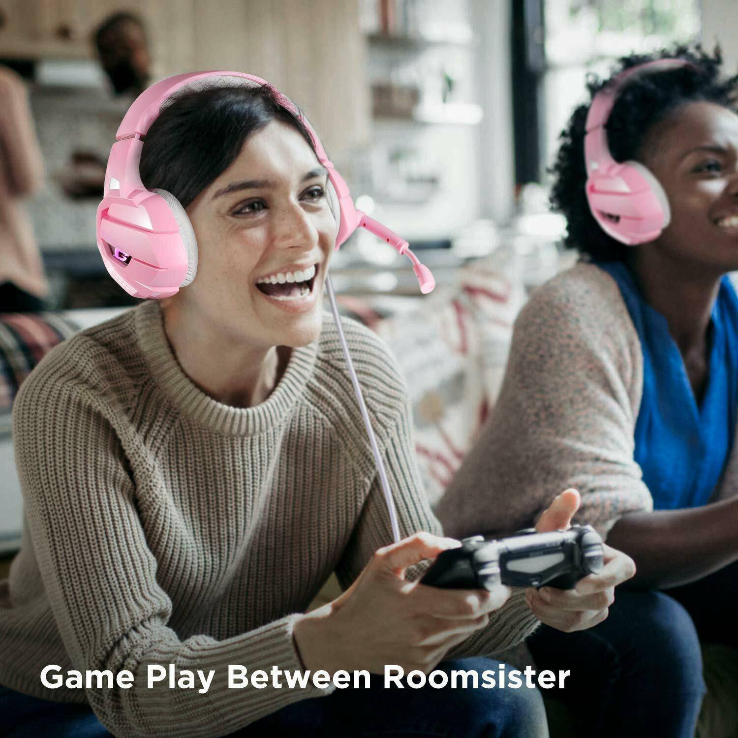 K5 Pink Gaming Headset For PS4 Xbox One PC Laptop With Noise Cancelling Mic