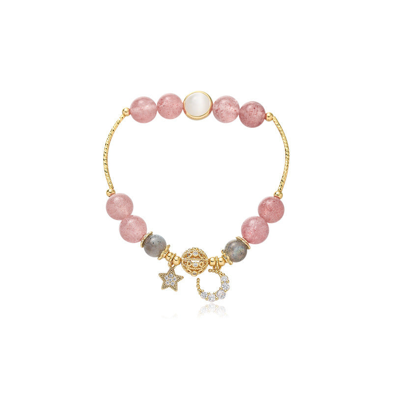 Natural Stone Star And Moon Strawberry Crystal Bracelet Women