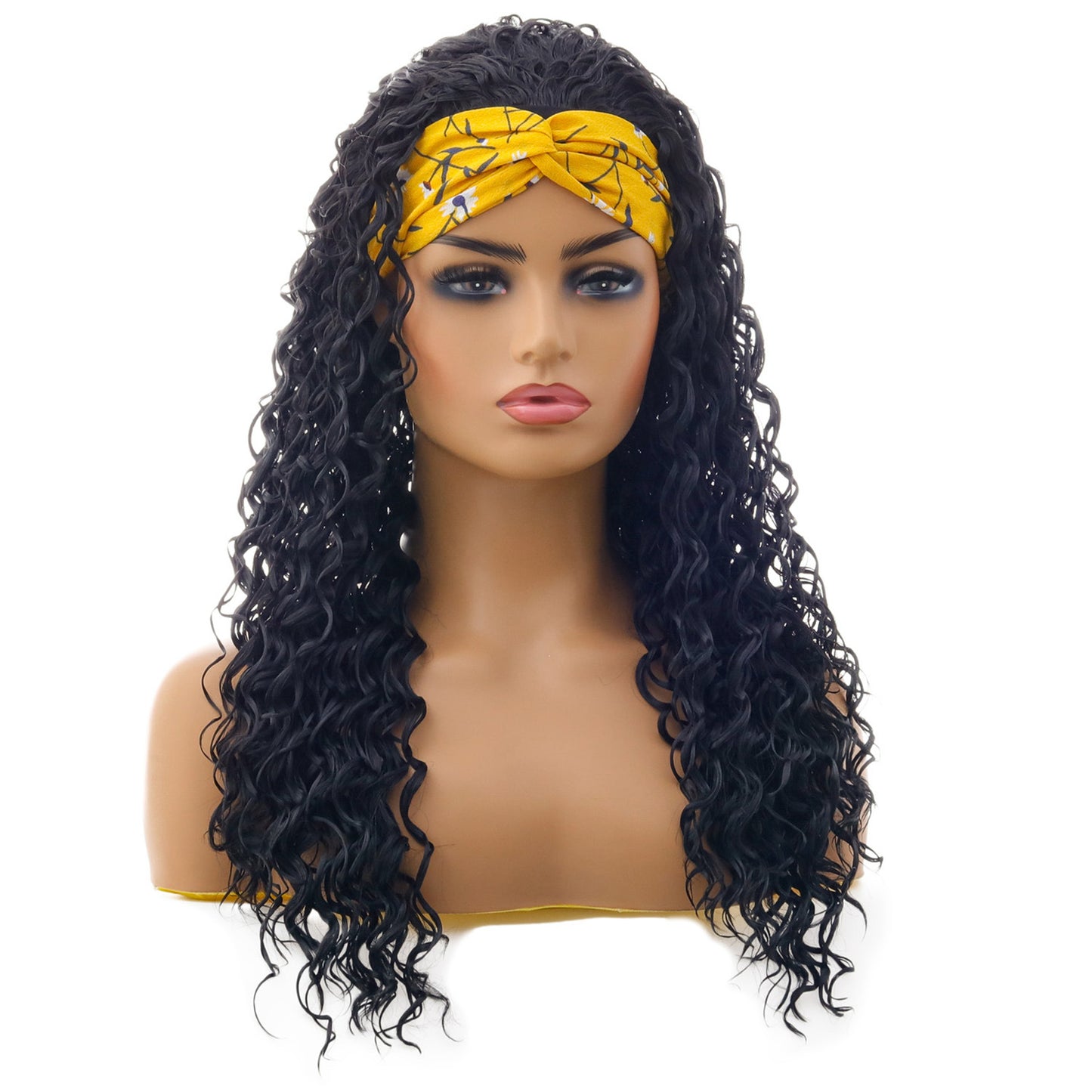 Small Roll Black Turban Wig Synthetic Fiber Headgear