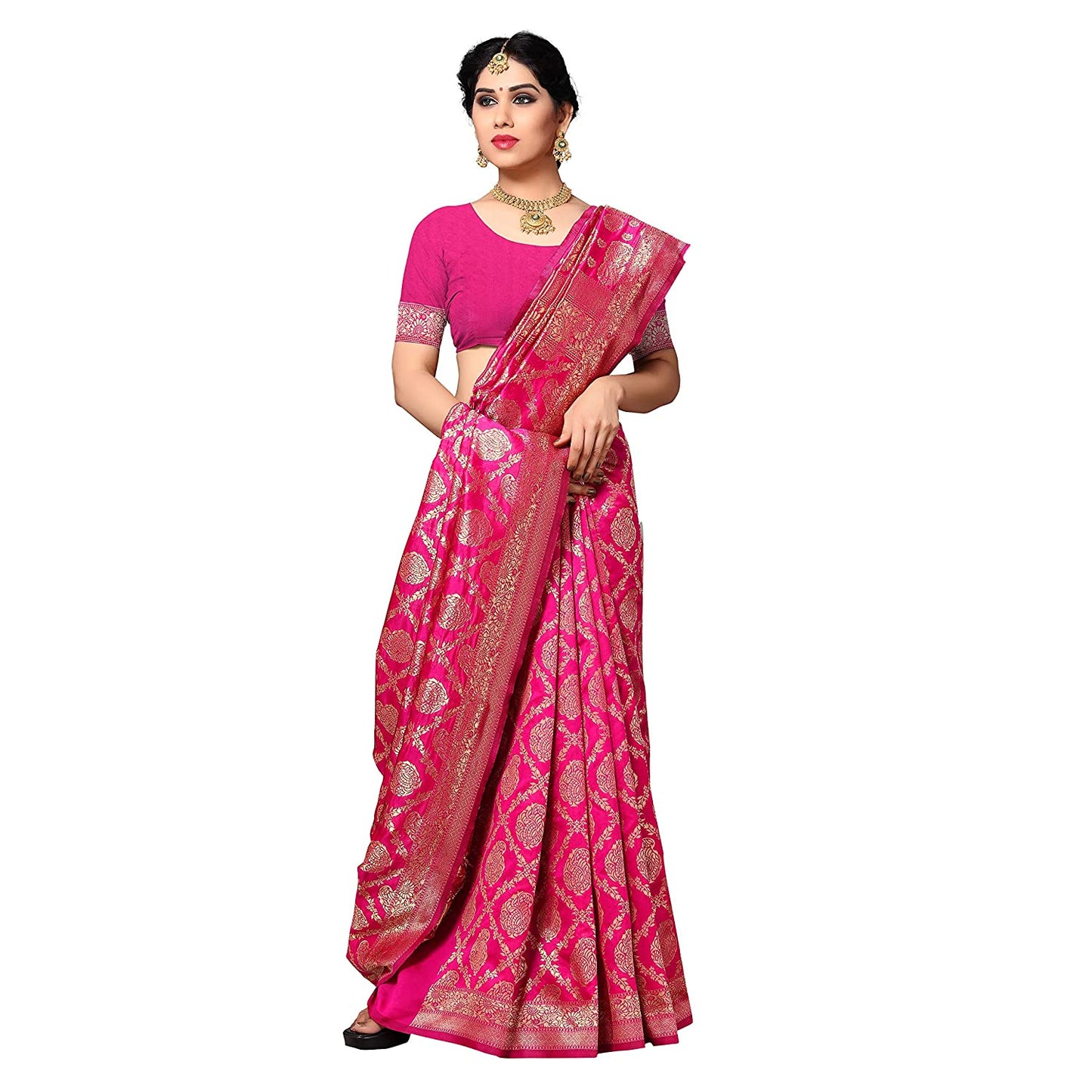 Women's Kanjivaram Saree With Blouse Piece Indian Sari Traditional Saree Wedding Dress Handmade Famous Actress Style Party Wear Free Size Ethenic Wear Clothes