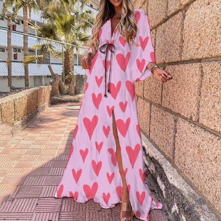 Sexy V-neck Split Irregular Beach Long Skirt Dress