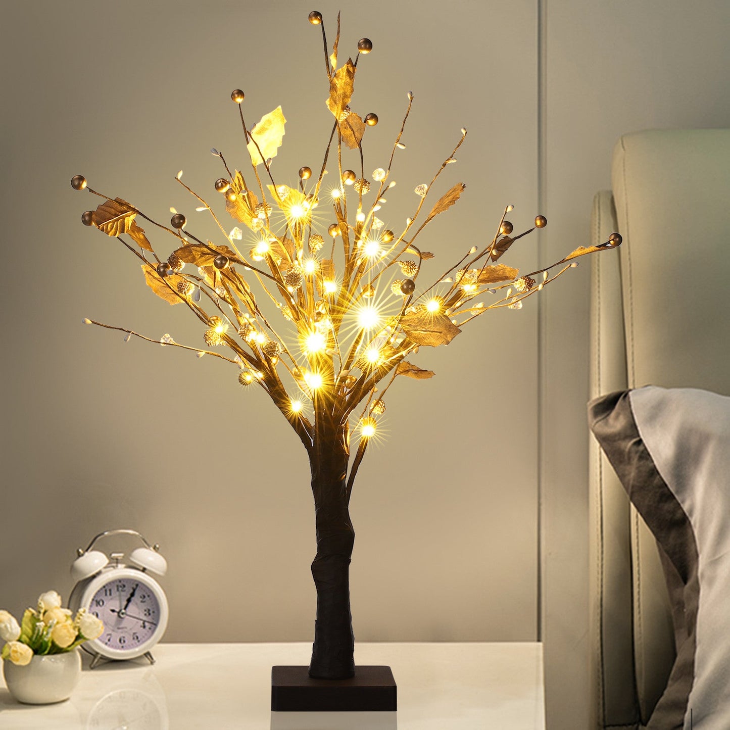 Tree Lights Dotted With Golden Fruit, 24 Warm White LED Lights 1.8 Feet High