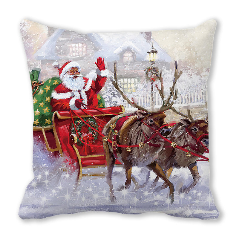 Santa Claus Snowman Pillow Cover Printed Seat Cover