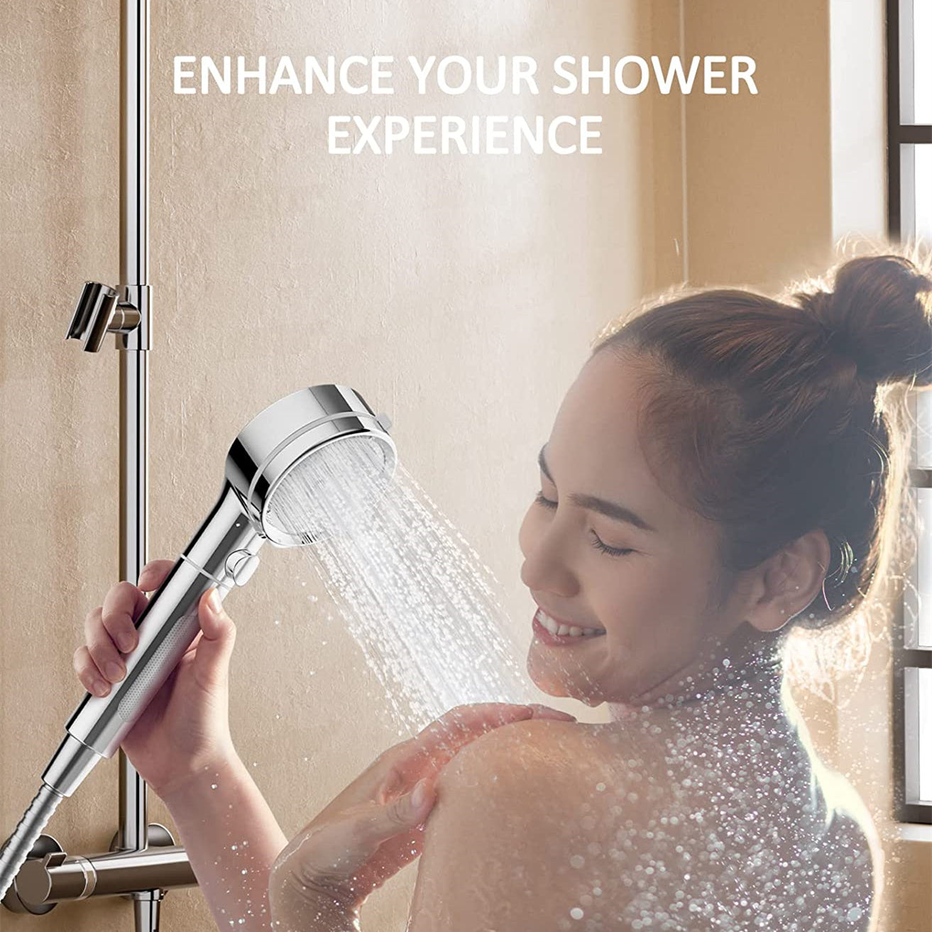 High Pressure Filtered Shower Head Handheld With ON OFF Switch, 3 Spray Setting Modes Without Hose