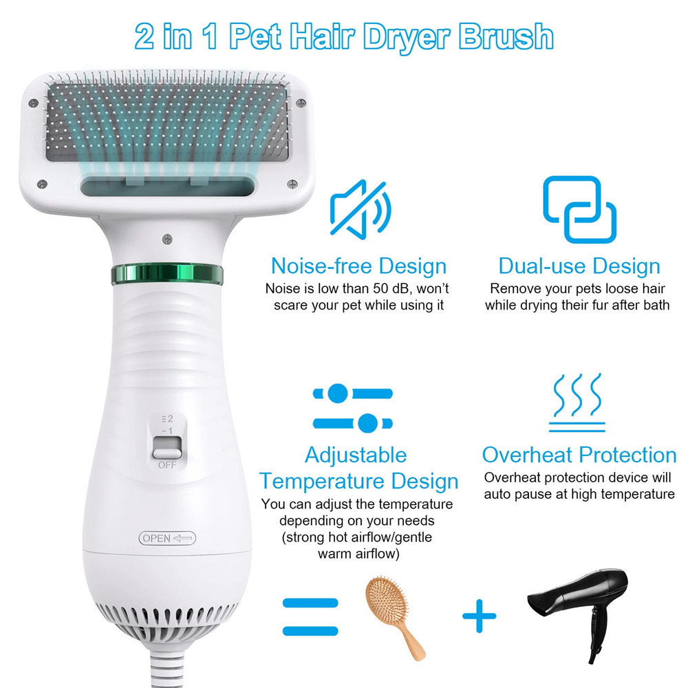 Portable Dog Dryer 2-In-1Hair Dryer For Dogs Adjust Temperature Low Noise Pet Dryer Dog Grooming Comb Fur Blower Seche Cheveux