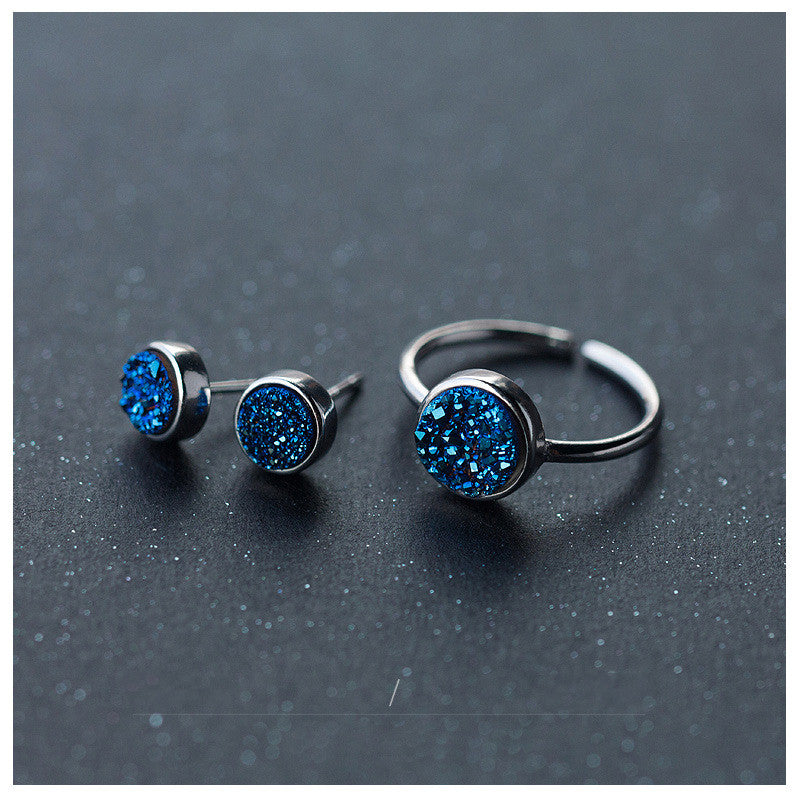 Round Blue Crystal Stud Earrings