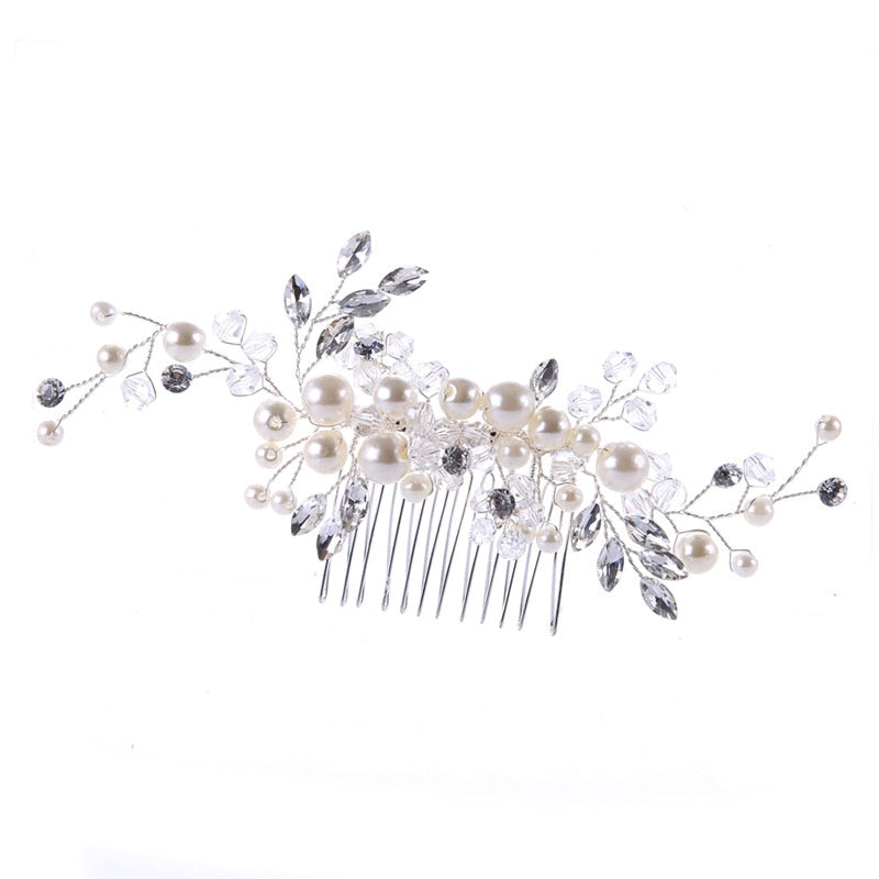 European Design Leaves Wedding Hair Accessories Pearl Crystal Flower Bridal Hair Comb Wedding Hair Jewelry