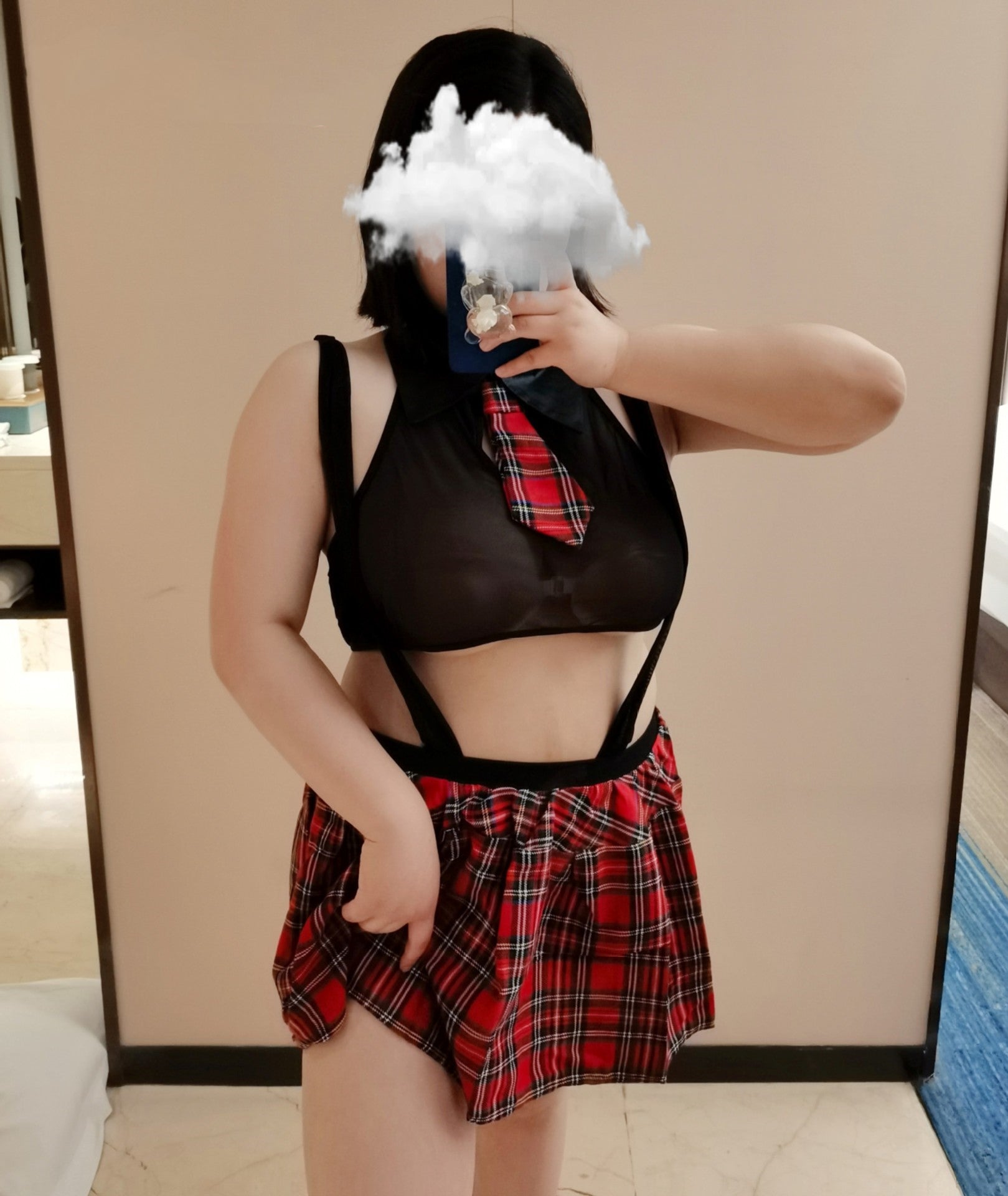 Big Size Fat MM Temptation To Tease Hot Passion Suit Clothes Plaid Skirt