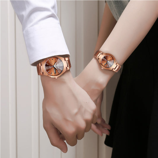 Coffee Gold Luminous Waterproof Steel Band Couple Student Watch