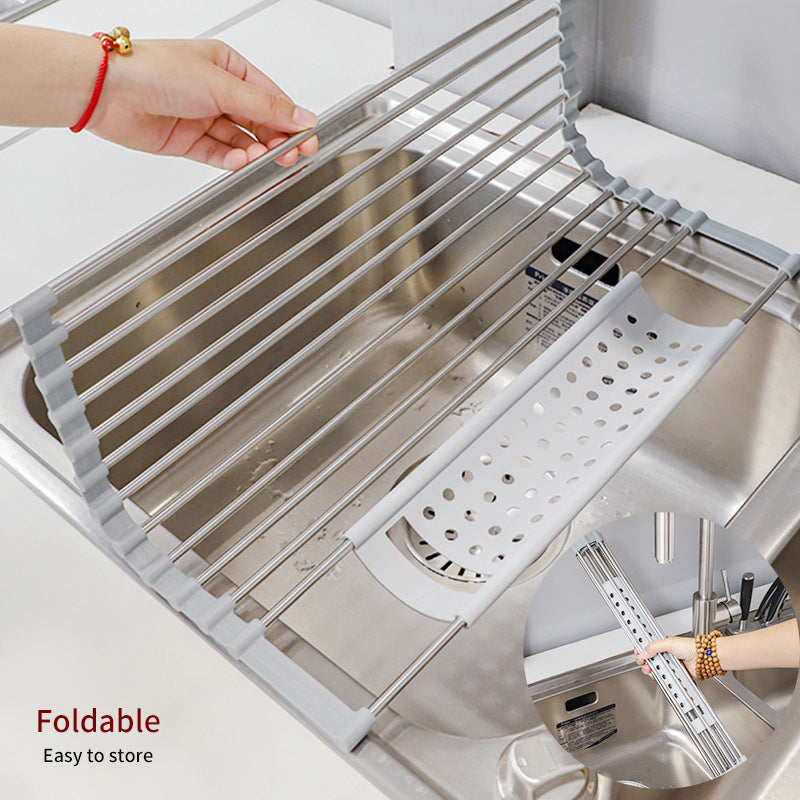 201 Stainless Steel Collapsible Drain Rack Household Sink Drip Rack Dish Washing Basin Fruit And Vegetable Dishes Chopsticks Water Filtering Rack