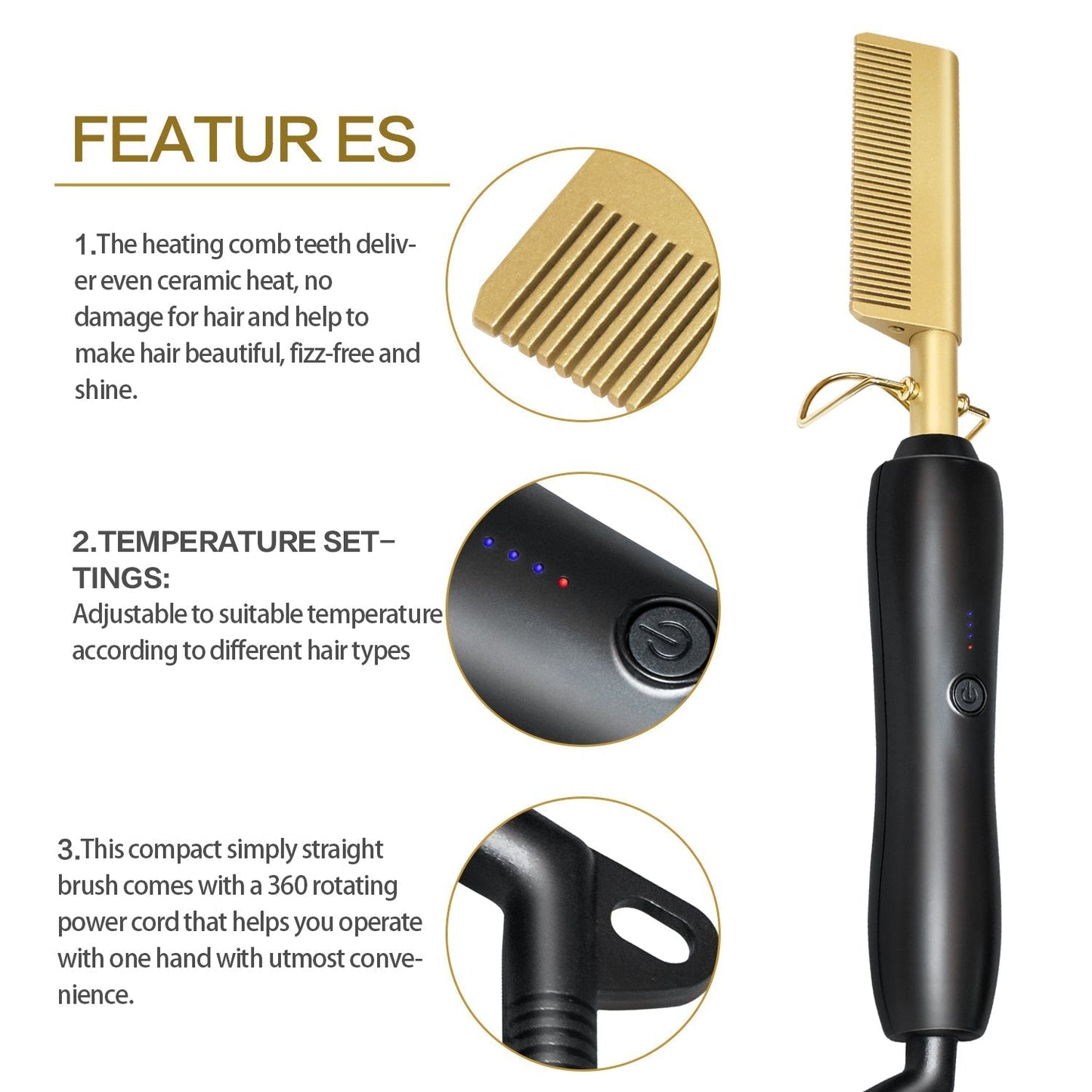 Hair Straightener Brush Comb