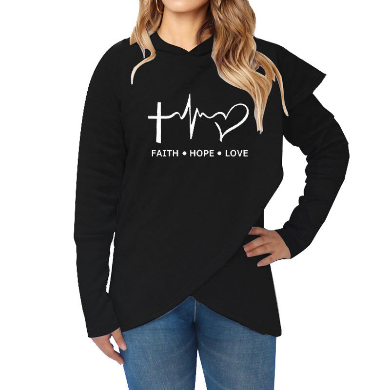 Autumn girl winter Hoodies Sweatshirts Casual Plus Size Faith Printed Hooded Sweatshirt