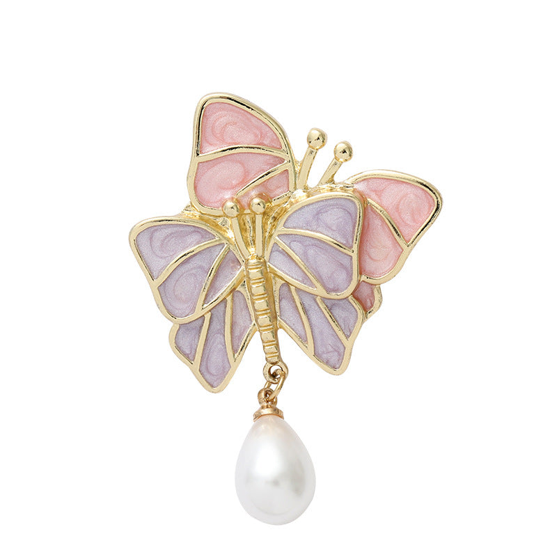 Tender Butterfly Brooch Female Silk Scarf Button Cartoon Enamel Waist Closing Pin Ins Pearl Accessories