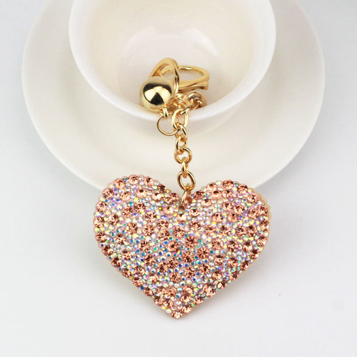 Flannel Peach Heart Color Diamond Keychain