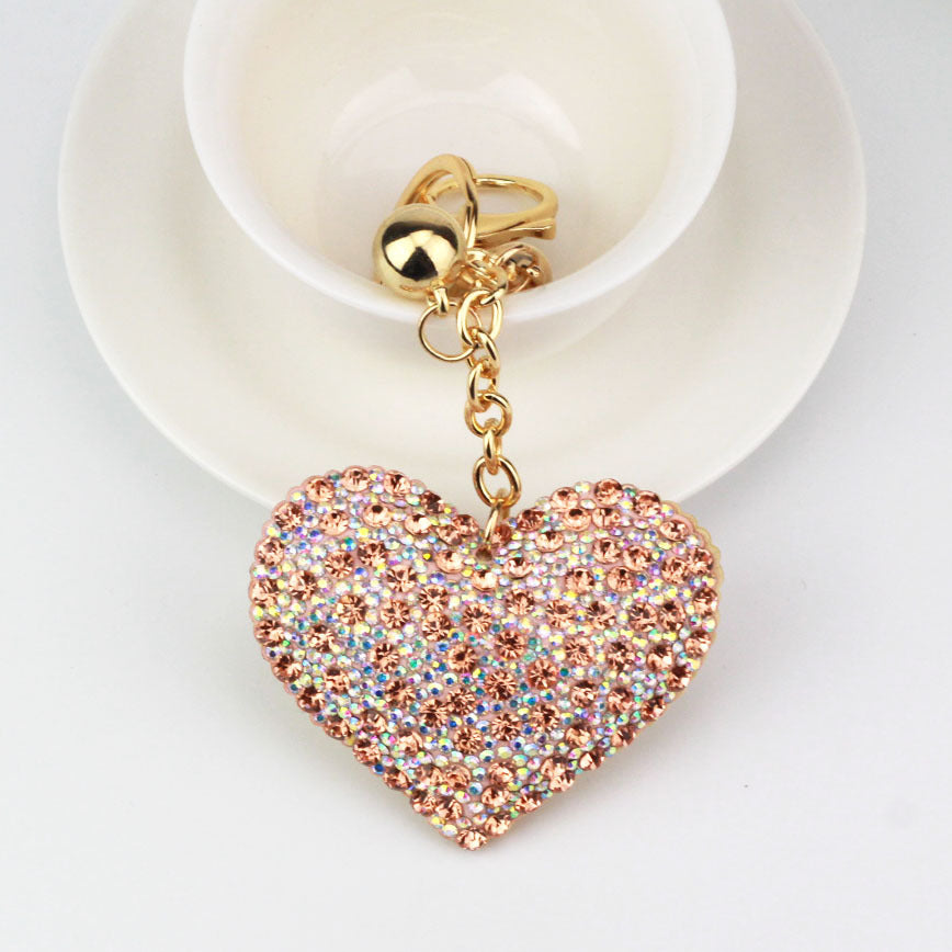 Flannel Peach Heart Color Diamond Keychain