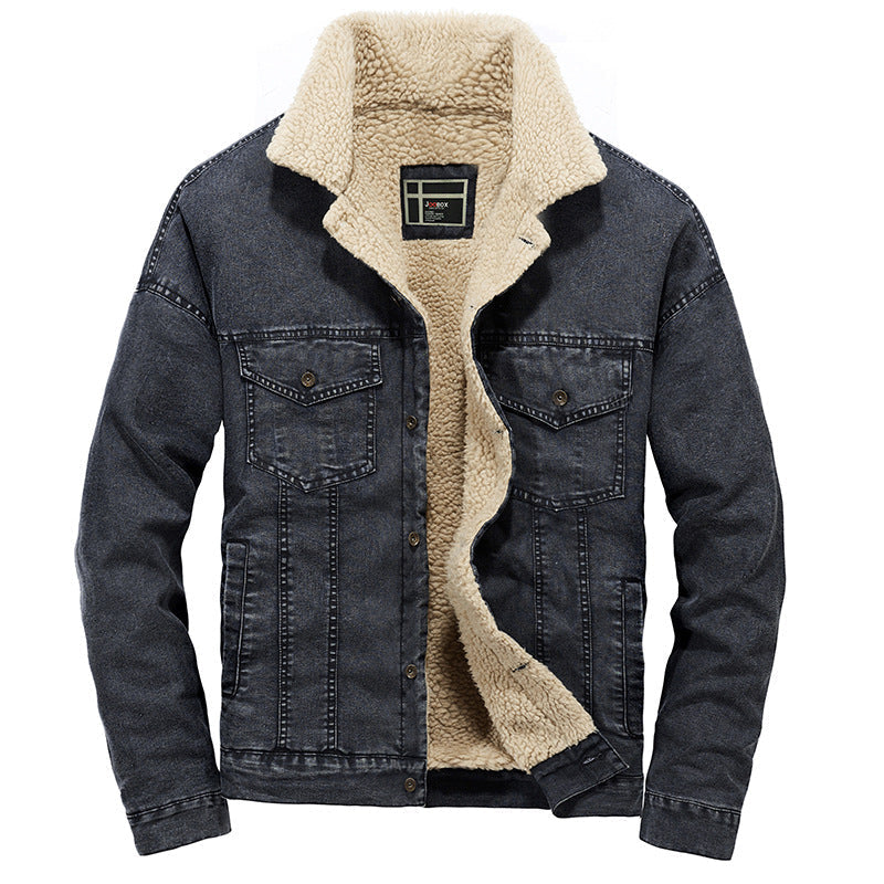 Fall winter Denim Jacket Mens Plus Velvet Coat