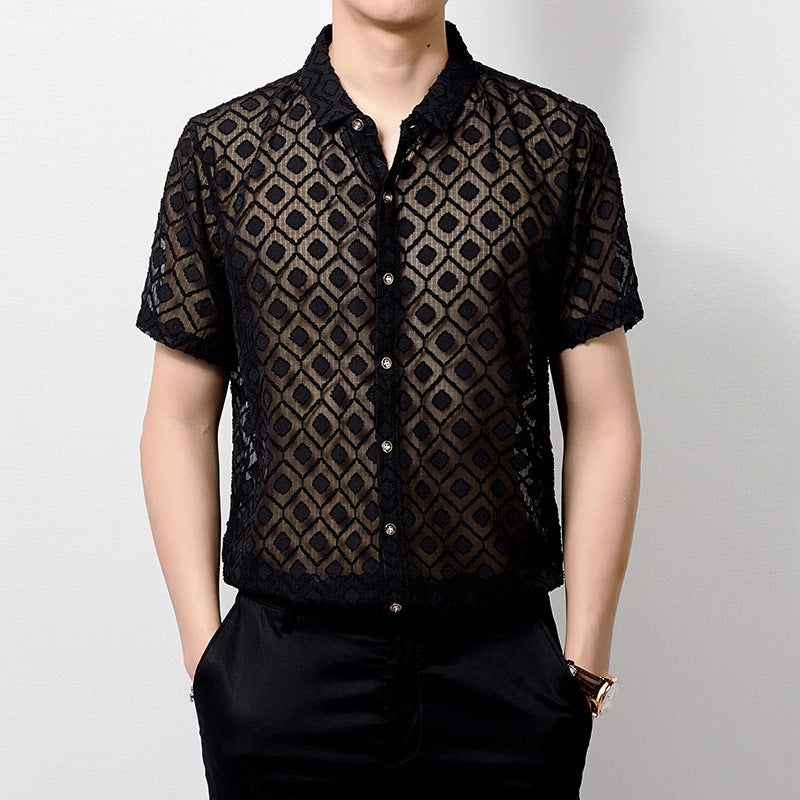 Lace Shirts Mens Transparent Clothing Mens See Through