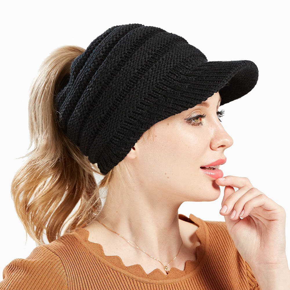 Knitted Baseball Cap Messy Bun Beanie Women Ponytail Beanies Autumn Winter Hats Female Soft Knitting Caps Warm Ladies Skullies