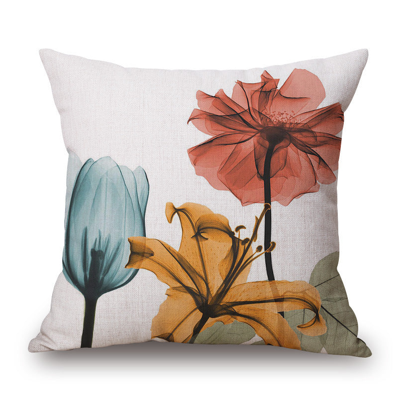 New Modern And Simple Ink Painting Flower Linen Hug Pillowcase Tulip Pillow Cushion Cover Fashionable Home Pillow