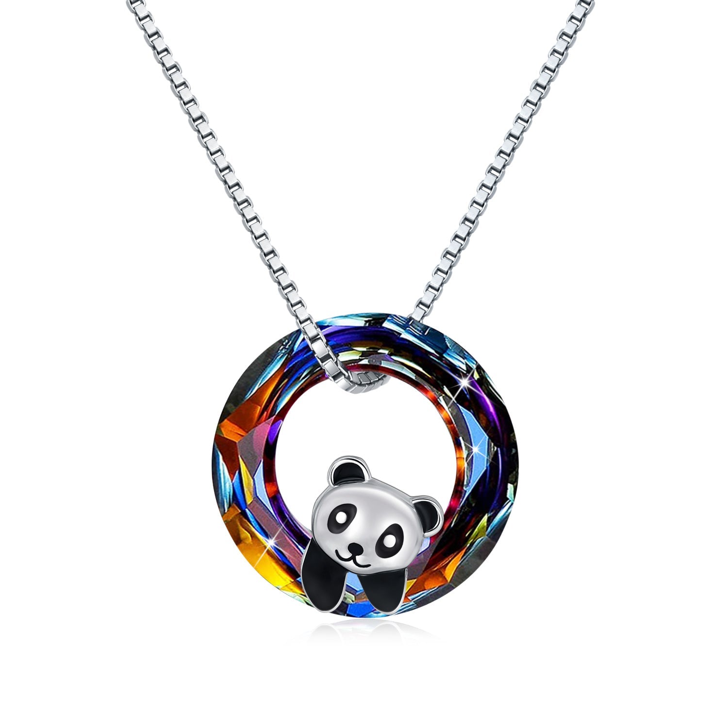 925 Sterling Silver Panda Cute Animal with Crystal Pendant Necklace Jewelry