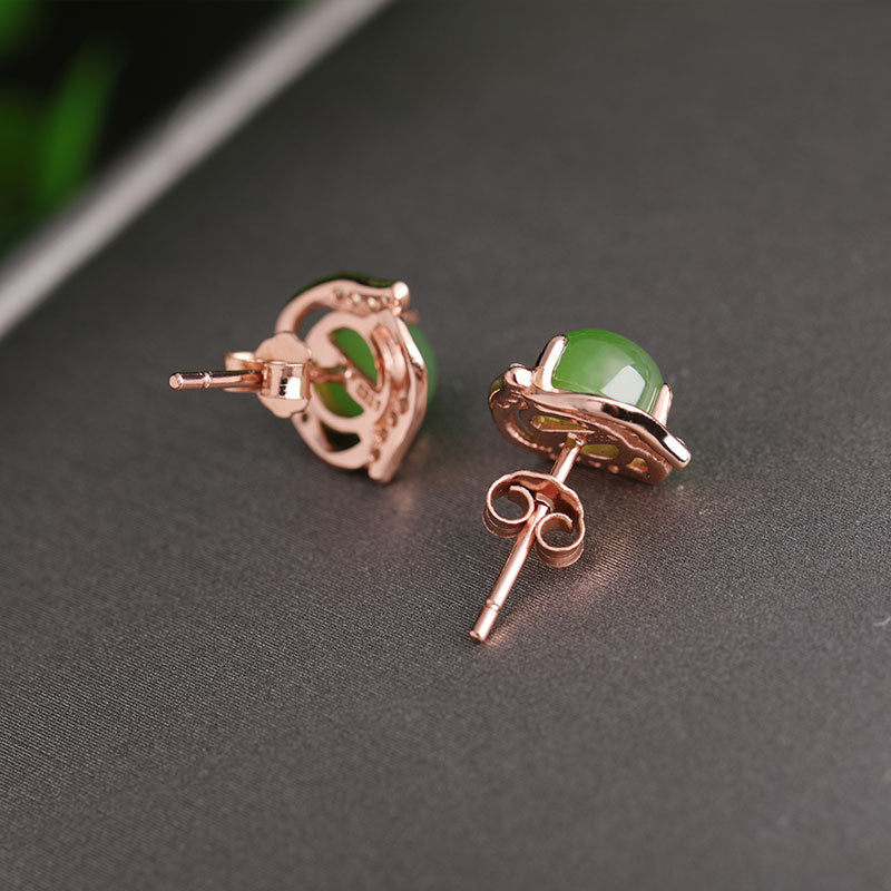 Ethnic style green jade earrings sterling silver and Tianyu earrings with certificate 925 silver rose gold jasper earrings