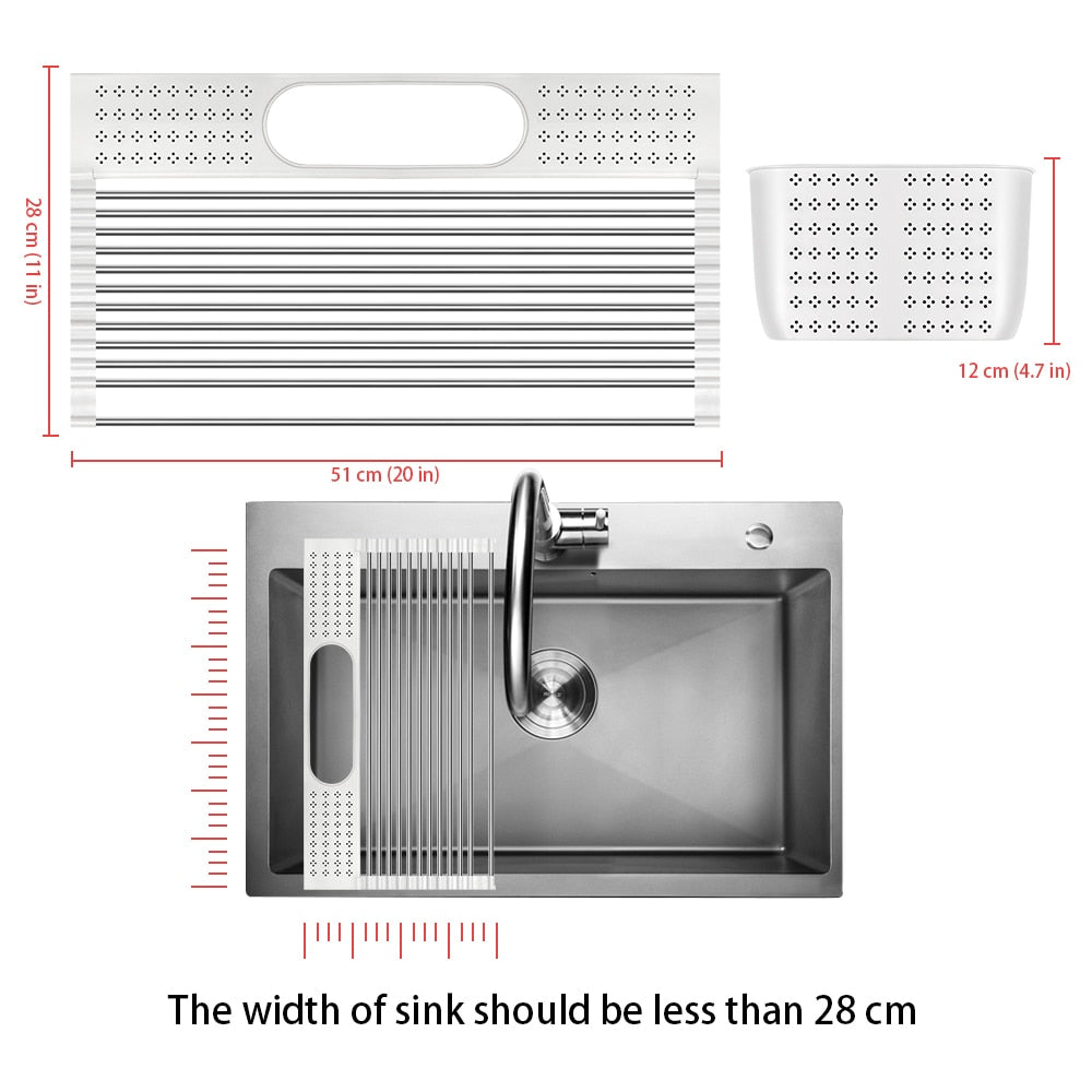 Dish Drainer Over Sink For Kitchen Organizer Multi-Use Roll-up Drying Foldable Rack  Fruit Vegetable Meat Mat