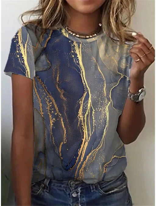 Women's European And American New Abstract Retro Print Short Sleeves