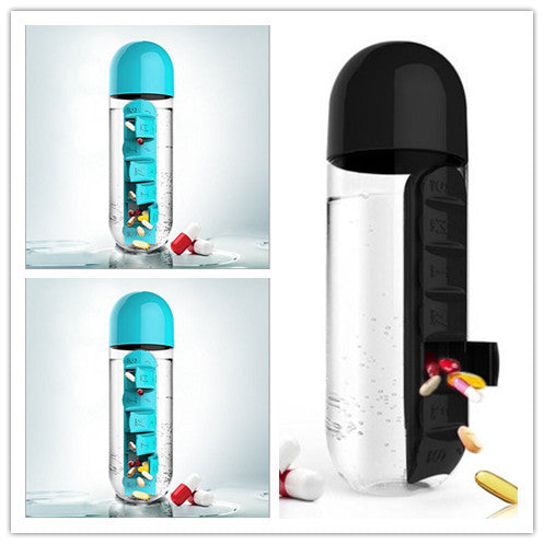 Direct Selling Two-In-One Water Cup Pill Box 7-Day Pill Box 7 Grids Outdoor Easy To Carry Water Bottle One Week With Pill Box Cup