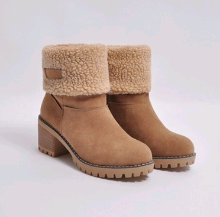 Mid-Tube Thick Heel Suede Snow Boots