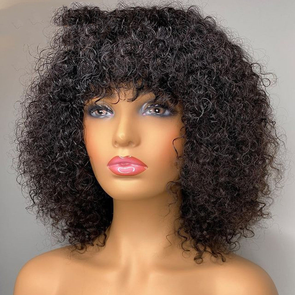 Ladies Black African Small Curly Short Hair With Long Hair