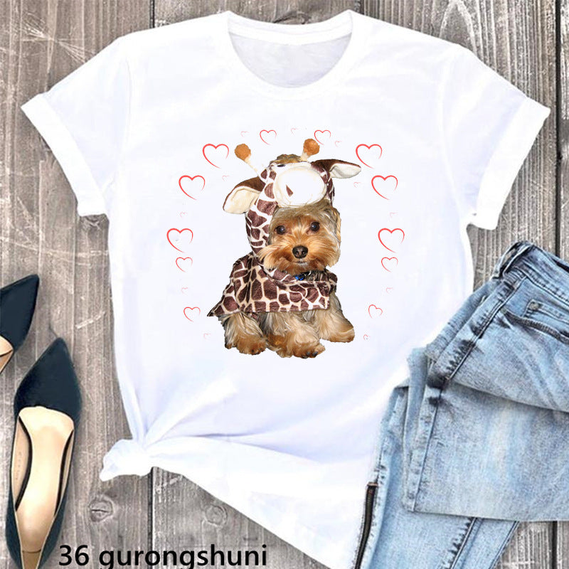 Summer Women's Clothing Schnauzer Dog Women's Printed Wear Clothes T-shirt Women