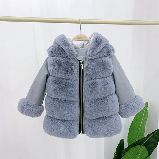 Children's Cotton Coat Rex Rabbit Hooded Faux Fur Coat