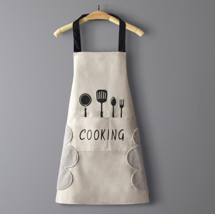 2 Pcs BBQ Cooking Drawing Crafting Aprons With Pockets - Brown And White