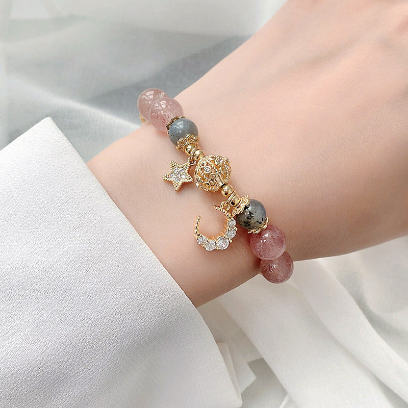 Natural Stone Star And Moon Strawberry Crystal Bracelet Women