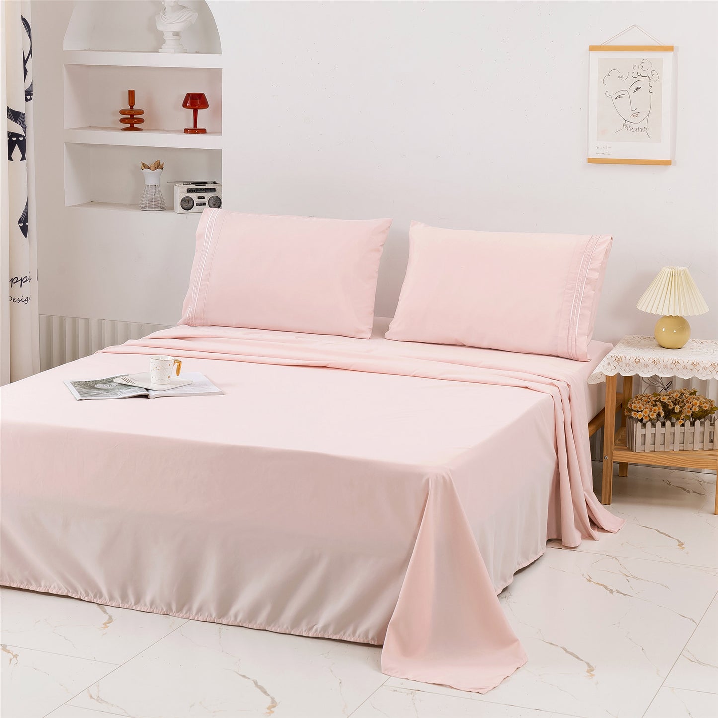 Four-piece Set Embroidered Solid Color Bed Goods