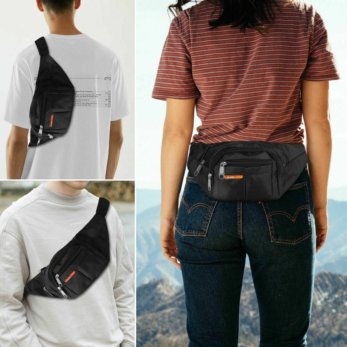 Waist Bag Fanny Pack For Men Women Hip Belt Bum Pouch Sport Travel Purse Unisex