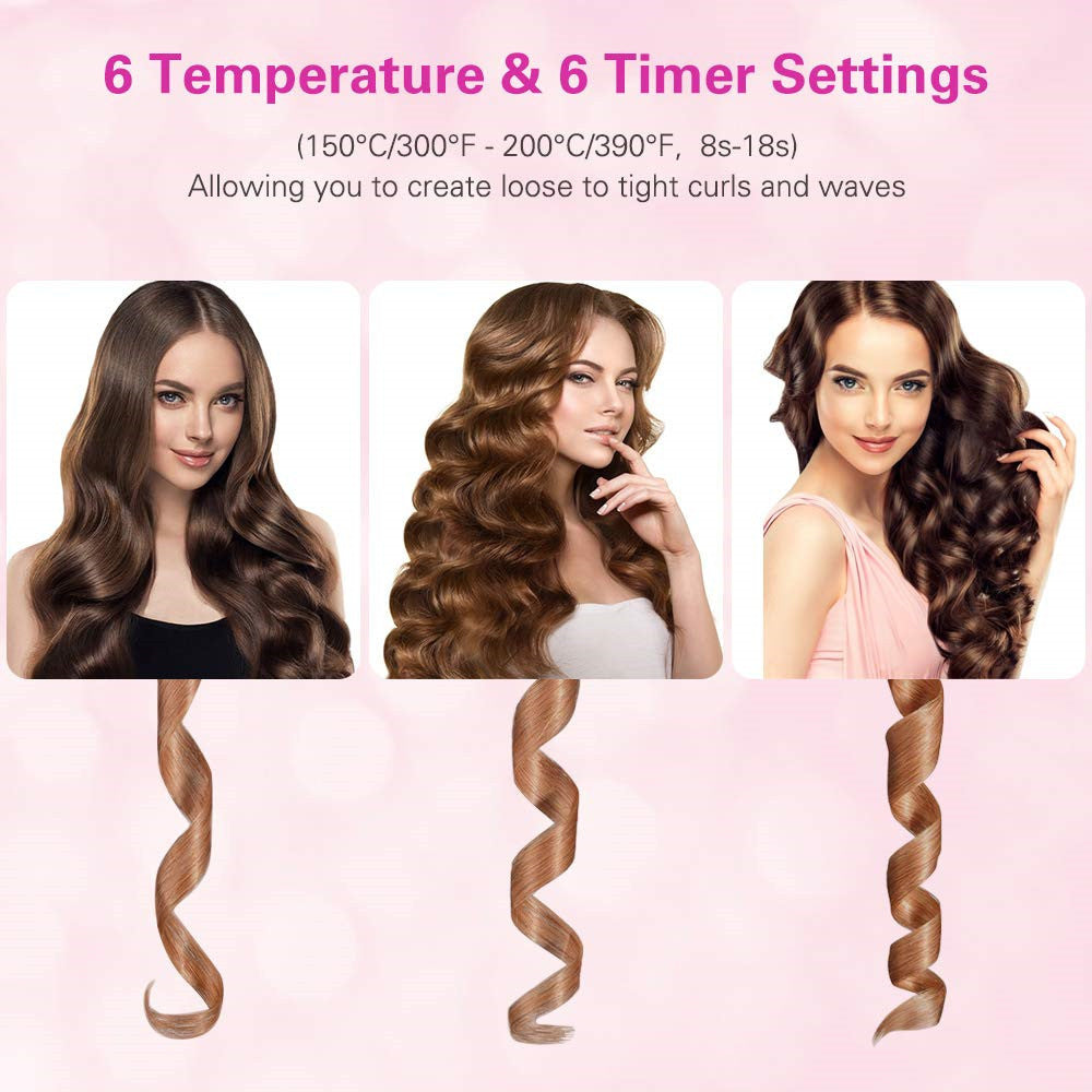 Automatic Hair Curler Curling Iron Wireless Ceramic USB Rechargeable With LED Digital Display